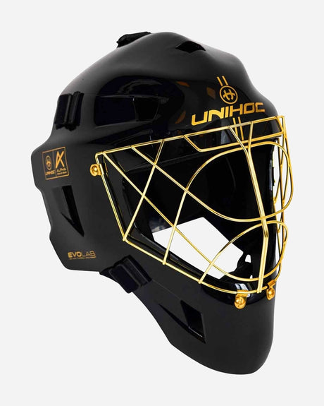 Unihoc maalivahtinaamio ALPHA PRIME EVOLAB musta/kulta 26/27